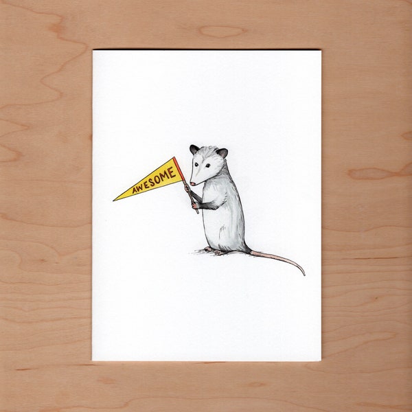 Awesome Opossum Greeting Card, pun card, Thank you card