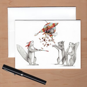 Squirrels play piñata birthday card, Funny Birthday card, Squirrel Birthday Card image 3