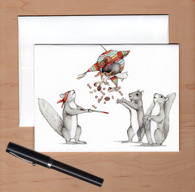 Squirrels play piñata birthday card, Funny Birthday card, Squirrel Birthday Card image 3