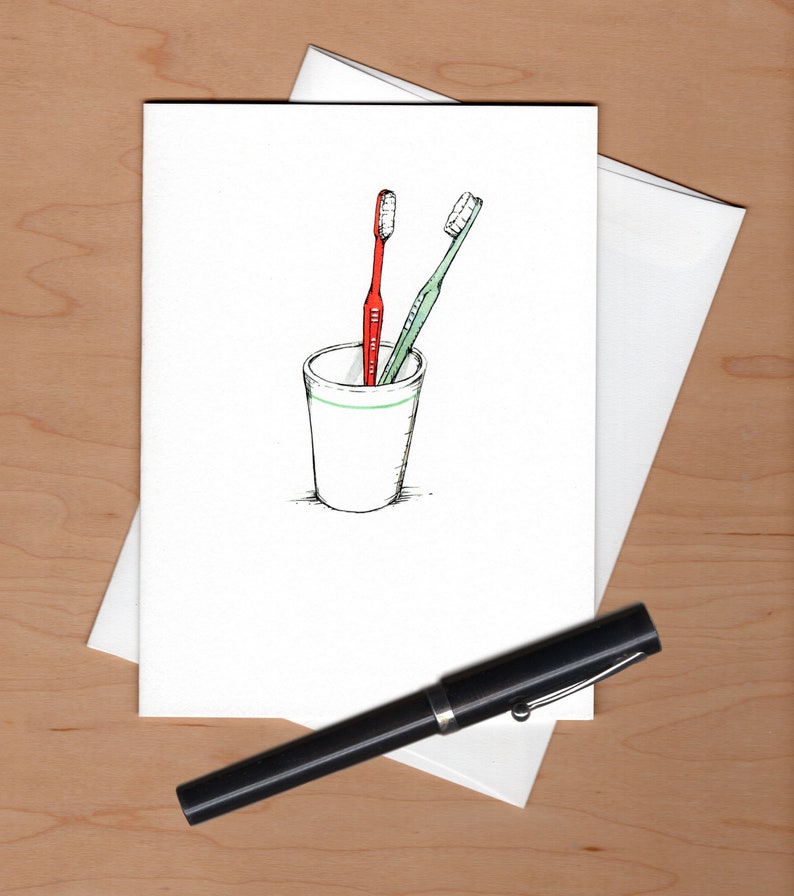 Toothbrush Anniversary Card, Anniversary Card, Illustrated Anniversary Card image 3