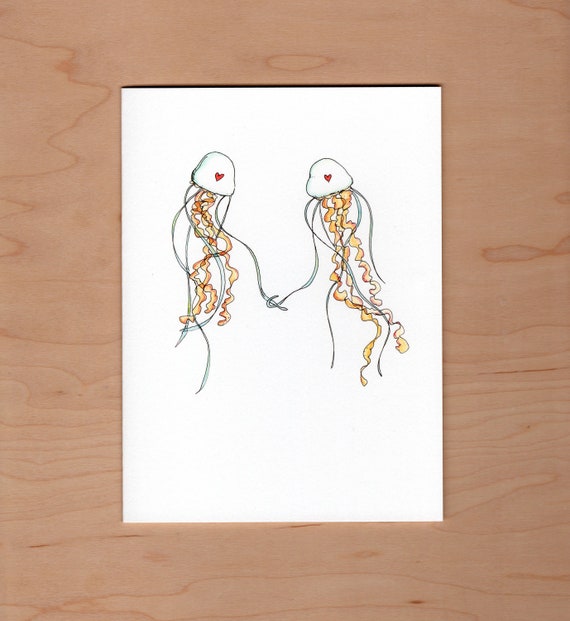 Jellyfish Love Pun Card, Watercolor Anniversary, Valentine