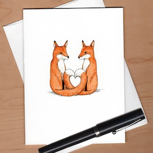 Carte de Saint-Valentin, carte de voeux illustrée Fox Love, Saint-Valentin renard, carte d'anniversaire de renard, carte de mariage de renard image 3
