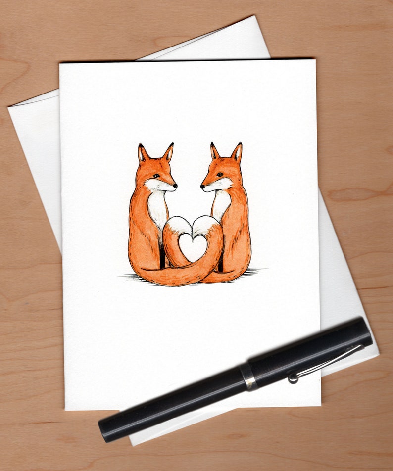 Carte de Saint-Valentin, carte de voeux illustrée Fox Love, Saint-Valentin renard, carte d'anniversaire de renard, carte de mariage de renard image 3