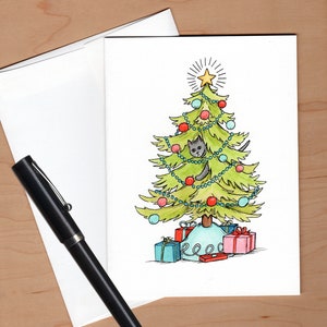 Cat in Christmas tree Card, Cat Christmas Card, Funny Christmas Card image 3