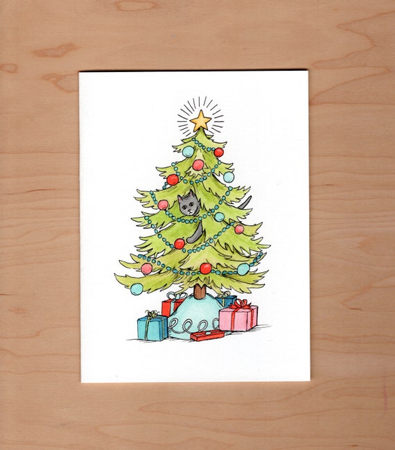 Cat in Christmas tree Card, Cat Christmas Card, Funny Christmas Card