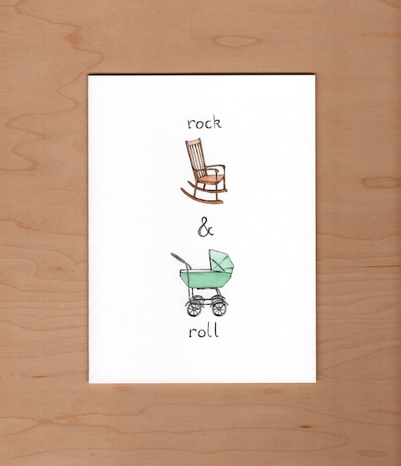 Funny New Baby Card: rock and roll pun card
