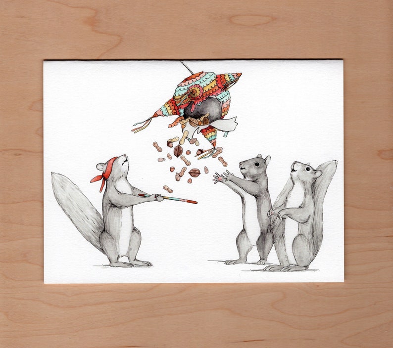 Squirrels play piñata birthday card, Funny Birthday card, Squirrel Birthday Card image 1