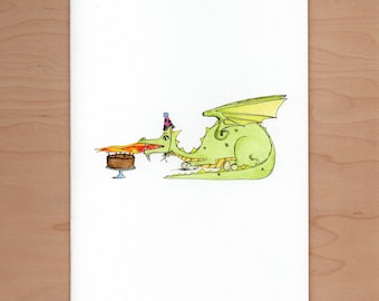 Dragon Blows Out Candles Birthday Card
