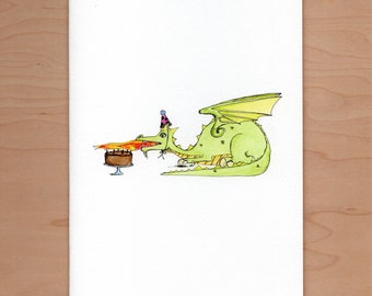 Dragon Blows Out Candles Birthday Card