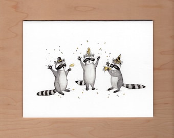 Raccoons New Year's Party New Year Card, Happy New Year, New Year Card