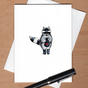 Raccoon Heart Thief Valentine Card, Raccoon Valentine, Illustrated card image 3