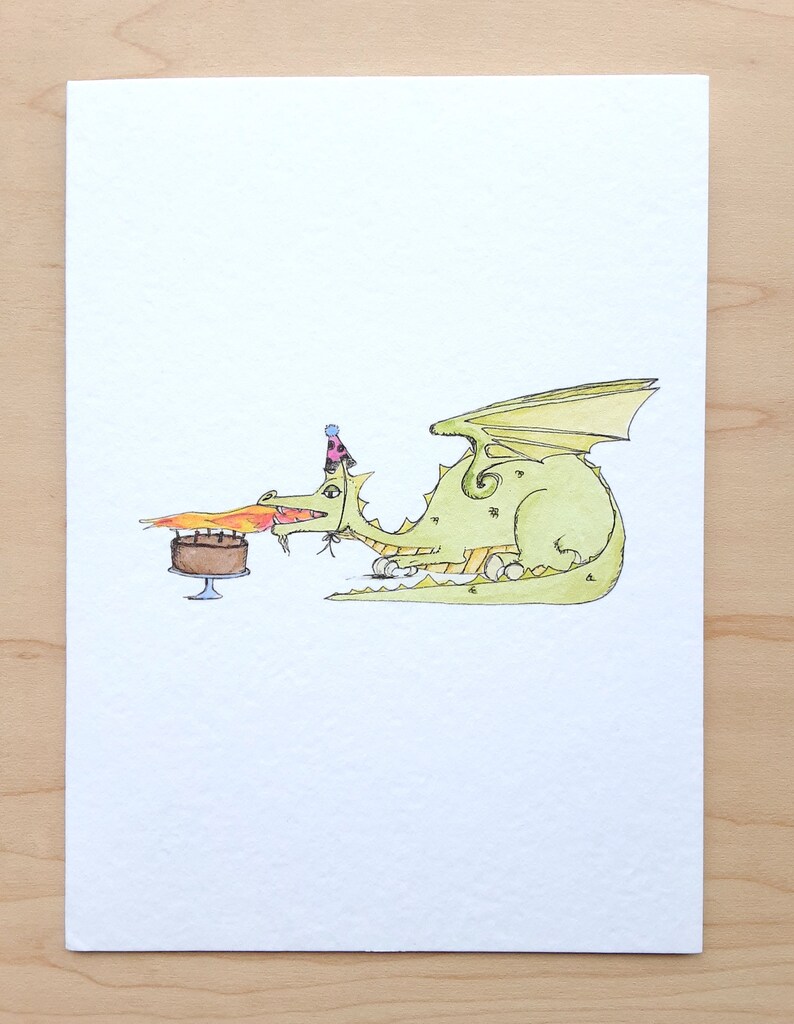 Dragon Blows Out Candles Birthday Card Etsy