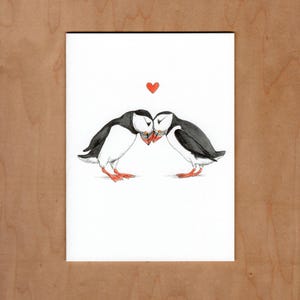 Puffin Love Greeting Card: Watercolor Anniversary, Wedding, Valentine