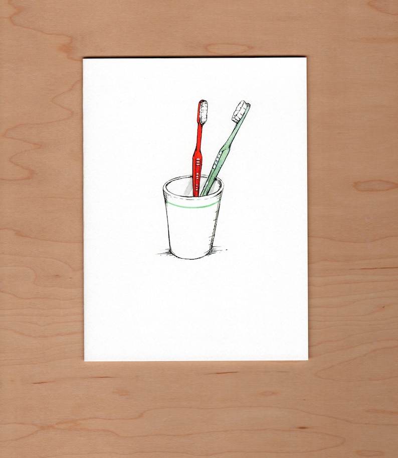 Toothbrush Anniversary Card, Anniversary Card, Illustrated Anniversary Card image 1