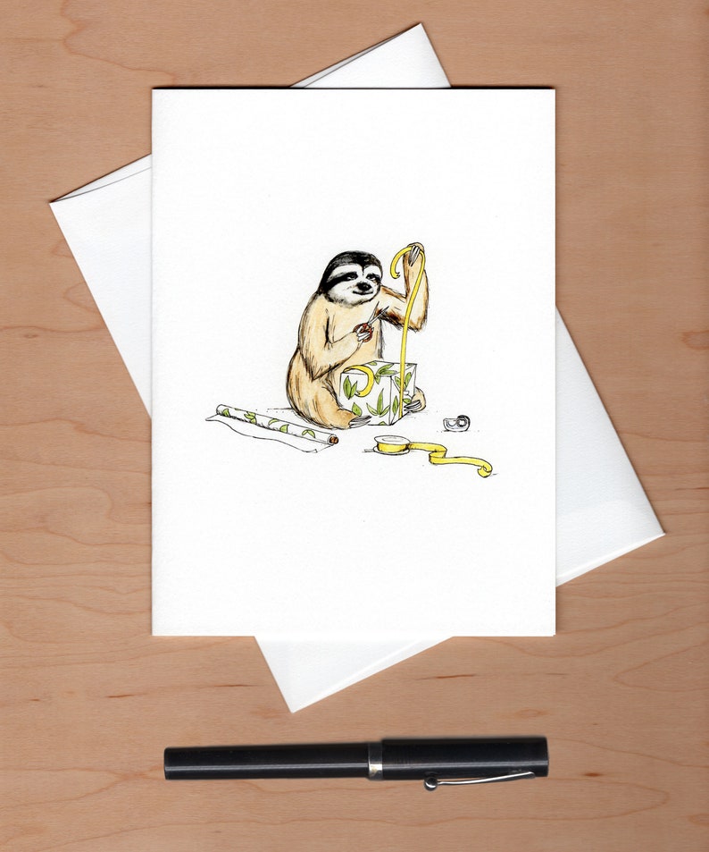 Tarjeta de cumpleaños atrasada con un perezoso divertido, arte de acuarela imagen 3