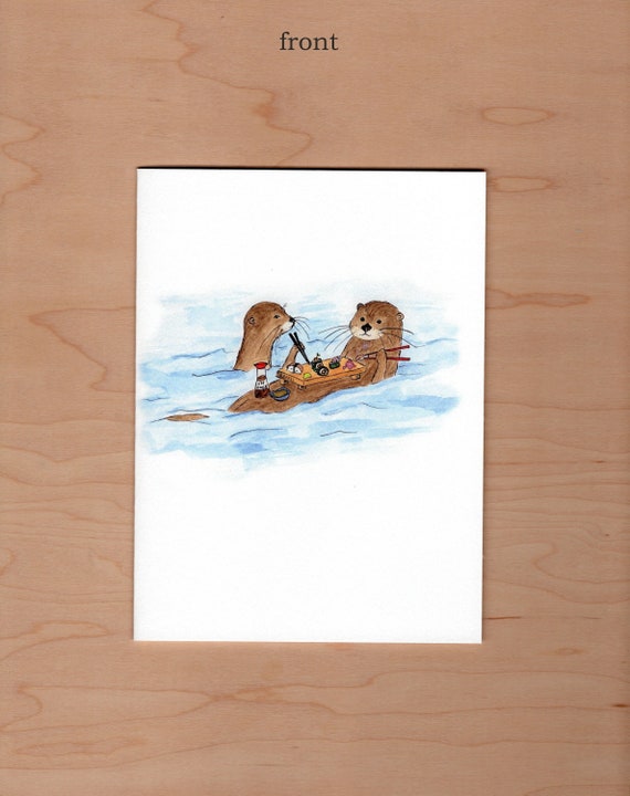 Otters Eating Sushi Blank Card
