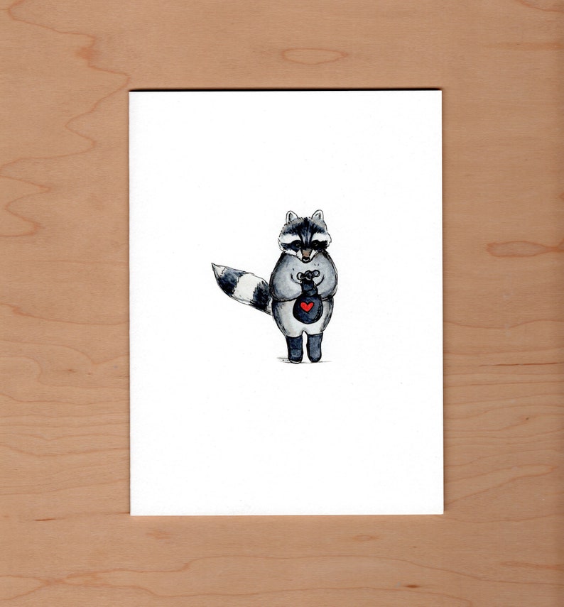 Raccoon Heart Thief Valentine Card, Raccoon Valentine, Illustrated card image 1