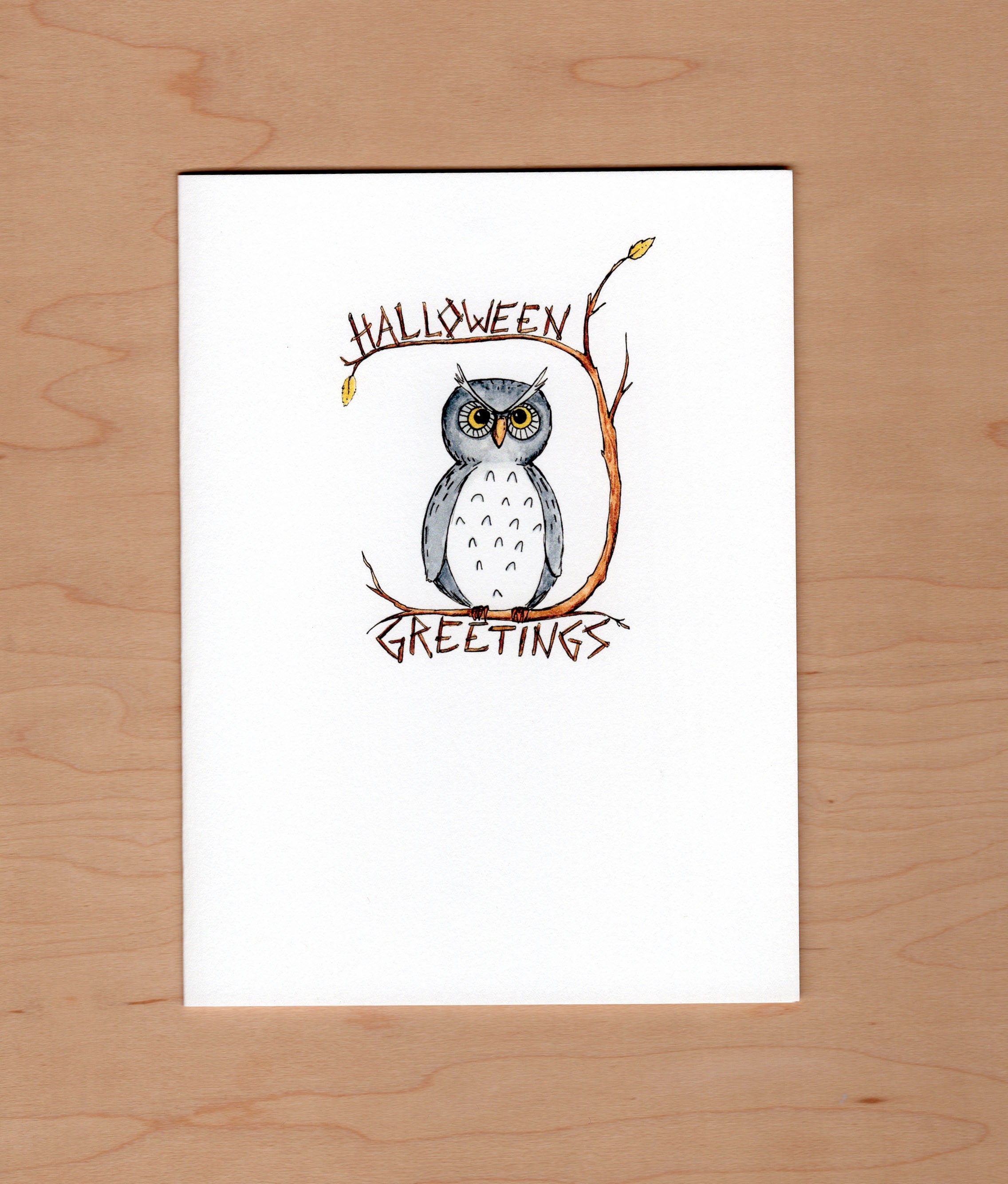 Owl Halloween card, Illustrated Halloween card