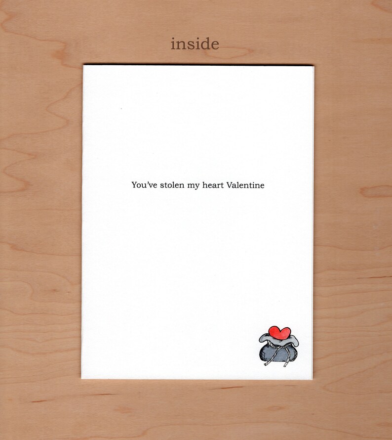 Raccoon Heart Thief Valentine Card, Raccoon Valentine, Illustrated card image 2