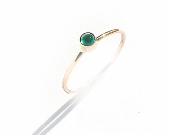 14K Gold Filled Ring • Green Onyx Stone • Minimalist Gold Ring •  Green Thin Ring • Stacking  Ring • Birthstone Ring • Gift for her