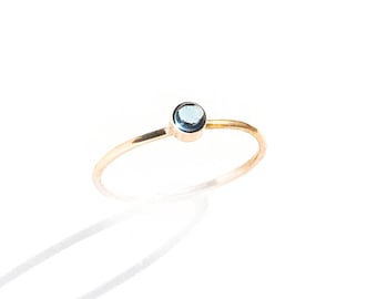 14K Gold Filled Ring • London Blue Topaz Stone • Minimalist Gold Ring •  Blue Thin Ring • Stacking  Ring • Birthstone Ring • Gift for her