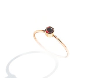 14K Gold Filled Ring • Garnet Stone • Minimalist Gold Ring • Red Thin Ring • Stacking Minimal Ring • Birthstone Ring • Gift for her • Bride