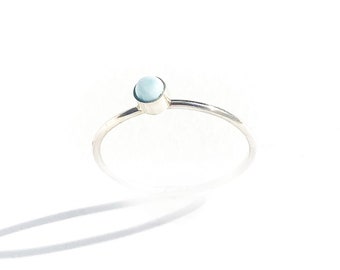 Sterling Silver  Ring • Larimar Stone • Minimalist Silver Ring • Light Blue Thin Ring • Stacking Ring • Birthstone Ring • Gift for her