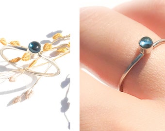 Sterling Silver  Ring • London Blue Topaz Stone • Minimalist Sterling Silver Ring •  Blue Thin Ring • Stacking  Ring • Birthstone  • Gift