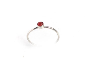 Sterling Silver  Ring • Carnelian Stone • Minimalist Sterling Silver Ring • Orange  Ring • Stacking Ring• Birthstone Ring • Gift for her