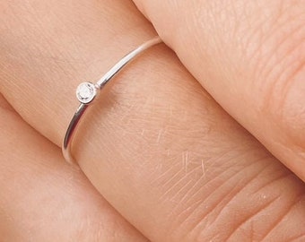 Silver Band Minimalist Ring, Minimal Ring, Simple Silver Ring white zirconia, Dainty Band, Stackable Ring, Silver Ring
