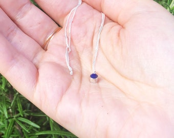 Blue Lapis Lazuli Necklace •  Dainty Silver Pendant • Thin Silver Necklace • Charm • Gift for Her • Charm Stone • February Birthstone