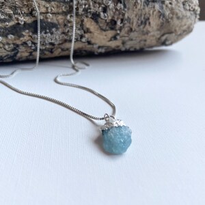 Aquamarine Pendant Necklace •  Dainty Silver Pendant • Thin Silver Necklace • Charm • Gift for Her • March Birthstone Necklace Gift