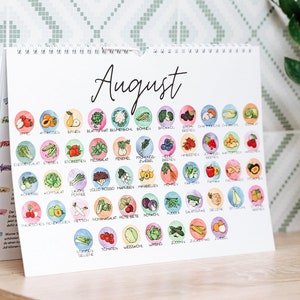 Perpetual Seasonal Calendar Fruits and Vegetables - A4 - Calendar for Kitchen Vegan & Vegetarian - Gift for Girlfriend