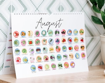Perpetual Seasonal Calendar Fruits and Vegetables - A4 - Calendar for Kitchen Vegan & Vegetarian - Gift for Girlfriend