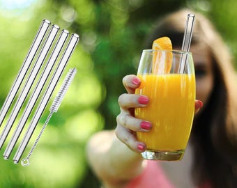 Glass straws drinking straws 4 pieces + Cleaning brush! Cocktails-Smoothie!