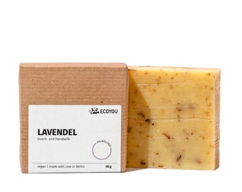 Naturseife Lavendel - Rasierseife und Duschseife - Vegan, Palmölfrei & Plastikfrei