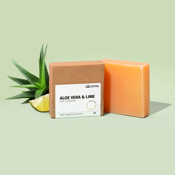 Aloe Vera & Lime Dusch- und Rasierseife mit Shea Butter - Vegan, Palmölfrei und Plastikfrei