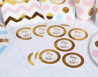 Boy or girl stickers - Gender reveal party stickers - Gold foil stickers - Baby shower reveal stickers - Pack of 25