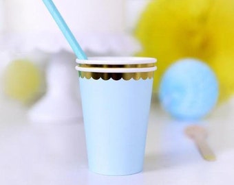 Pastel Blue and Gold Foil Paper Party Cups - Pack of 6