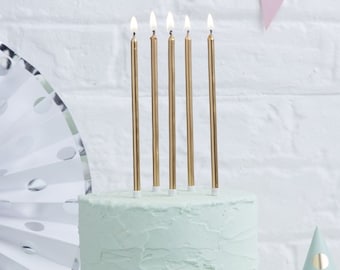 Grandes bougies dorées - Grandes bougies d'anniversaire dorées - Bougies de gâteau dorées - Bougies de gâteau d'anniversaire - Décorations de gâteau dorées - Fête dorée - Lot de 24