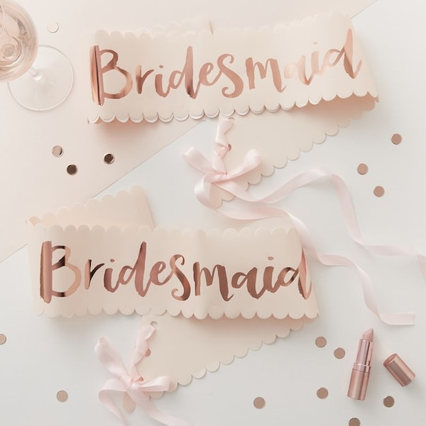 2 Rose Gold Bridesmaid Sashes - Team Bride Hen Sashes - Rose Gold & Blush Pink Sash - Bachelorette Sashes - Hen Party Sashes - Pack of 2