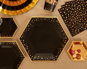 Gold black plates-Large gold stars paper plates-Hen party plates -Birthday paper plates-Party decorations-Party tableware-8 pack