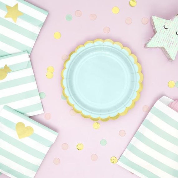 Mint and Gold Scallop Edge Small Party Paper Plates Pack of 6