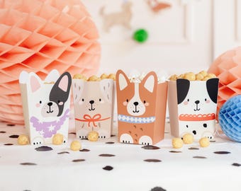 Caixas de Pipoca para Festa de Cachorro - Potes para Petiscos de Cachorro - Caixas de Lembrancinhas - Noite de Cinema Infantil - Recipientes para Alimentos - 4 Modelos - Pacote com 6