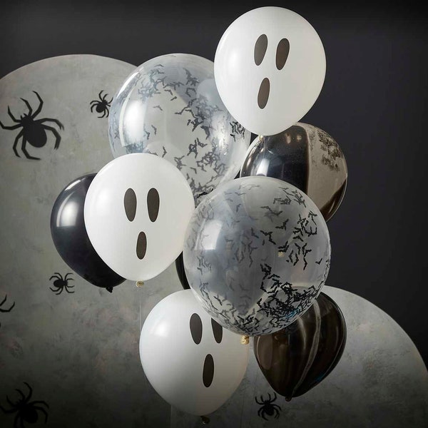 Halloween Bat And Ghost Balloons - Black And White Balloons - Marble Balloon - Ghost Party Confetti - Halloween Party Decorations -Pack of 9