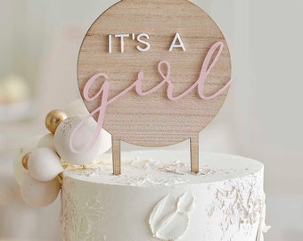 Décoration de gâteau en bois, décoration de gâteau C'est une fille, nouvelle fête de bébé, décoration de gâteau en bois pour baby shower, décor neutre, décorations de fête révélatrices du genre