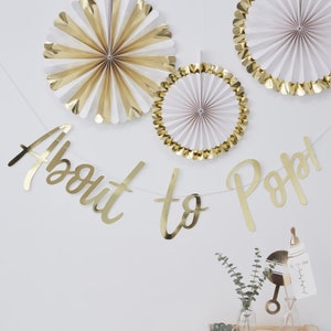 About To Pop Gold Baby Shower Banner
