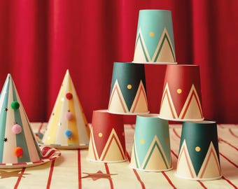 Circus Cups - Blue, Red& Green Paper Party Cups - Carnival Party Supplies - Funfair Theme - Kids Birthday Party Supplies - Pack of 6
