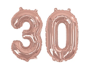 Globo número 30 de oro rosa - Globo 30 de lámina de oro rosa de 16" - Globo de cumpleaños número 30 - Globo de cumpleaños - Decoraciones de fiesta-Globos de relleno de aire