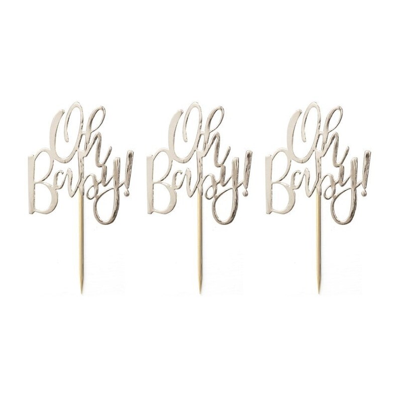 Gold Oh Baby cupcake toppers Gold foiled baby shower cupcake toppers Baby shower decor Gold baby shower Cake toppers Pack of 12 image 2